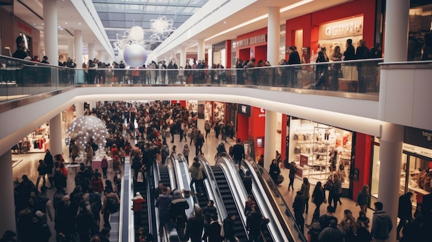 A crowded shopping mall on Black Friday