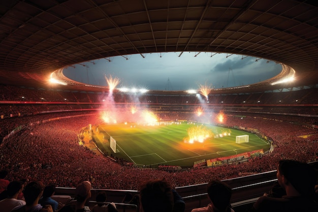 Crowded soccer stadium with vibrant atmosphere generative IA