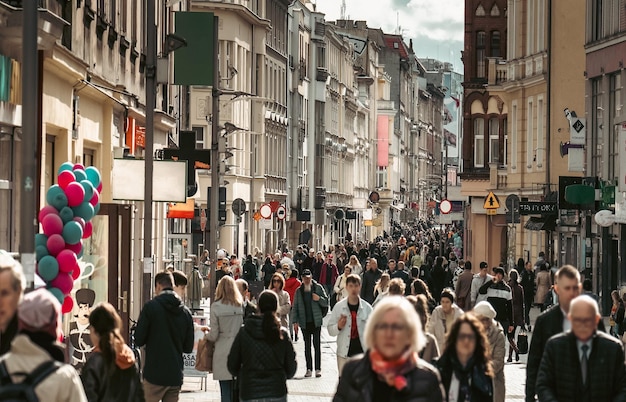 Crowded street of a European city