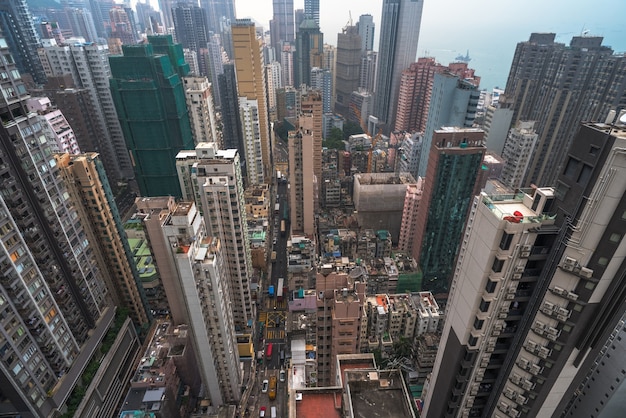 Crowded urban buildings in Hongkong, high-rise residential buildings   