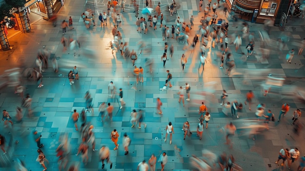 Crowded urban street pedestrians crossing in rush Dynamic city life captured busy day outdoors