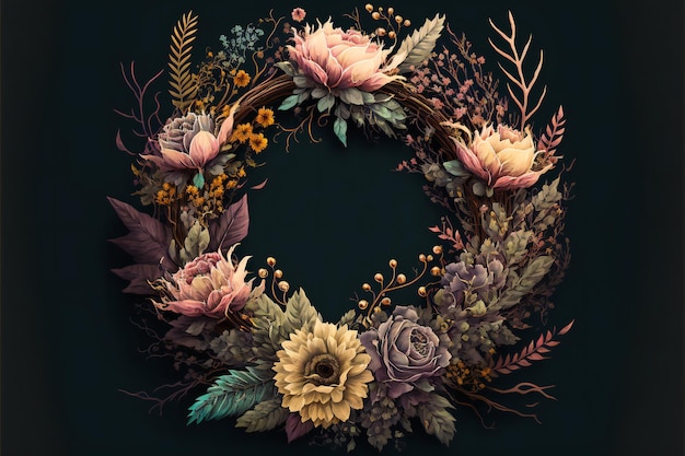 Crown floral wreath digital illustration artwork nature flowers gardens