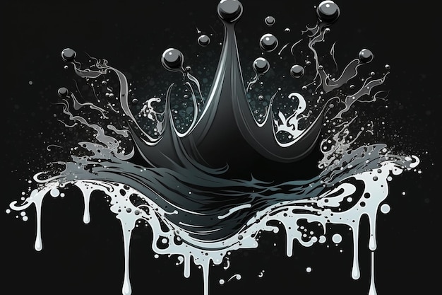 Crown spray of water a background of black an angle