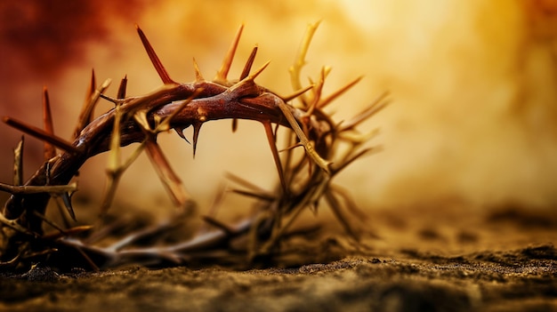 Crown of thorns on a tree in a dark forest