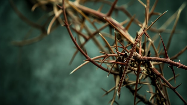 Crown of thorns on a tree in a dark forest