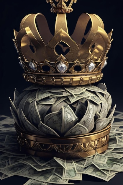 Crown on top of a pile of cash