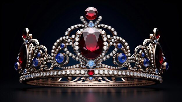 A crown with sapphire and red velvet