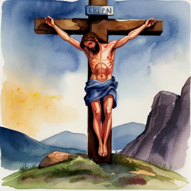 The Crucifixion Passion Good Friday New Testament Watercolor Biblical Illustration