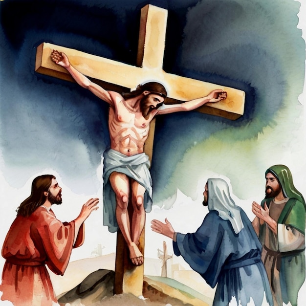 The Crucifixion Passion Good Friday New Testament Watercolor Biblical Illustration