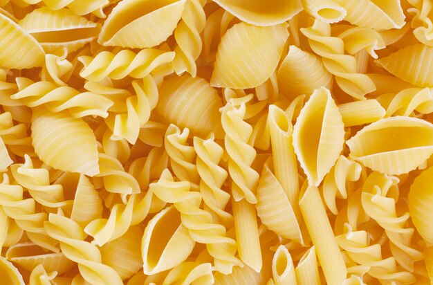 Crude pasta of different shapes