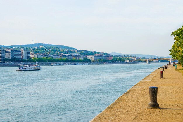 Cruise and Buda City at the Danube River promenade in Budapest, Hungary