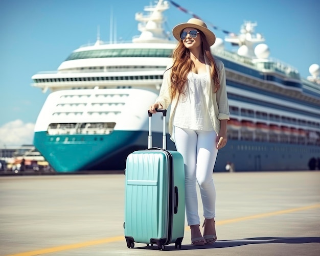 Cruise passenger with luggage at the pier