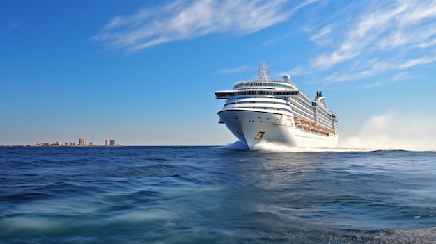 Cruise ship being tugged away from port into the open sea