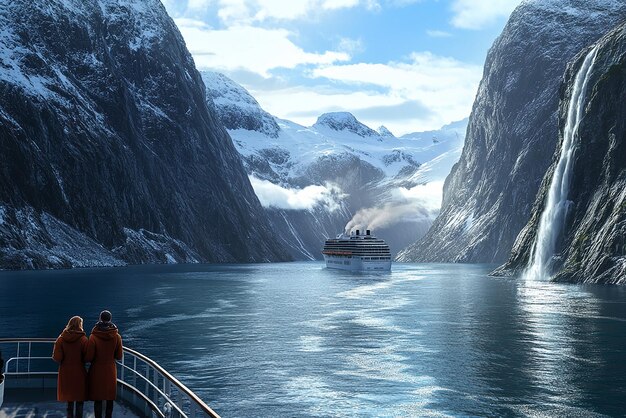 Cruise Ship Gliding Through Majestic Norwegian Fjords