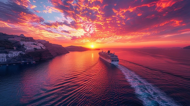 Photo a cruise ship is sailing on the ocean at sunset