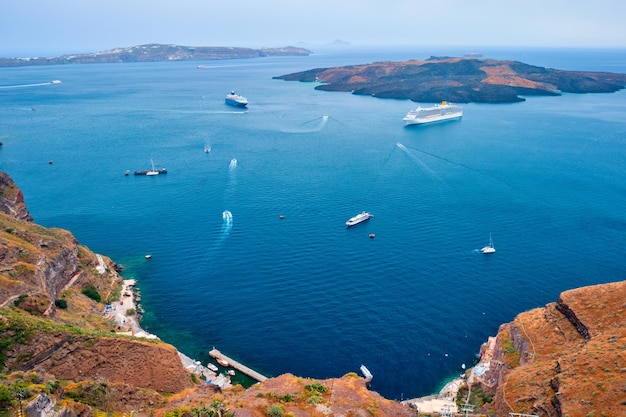 Cruise ships and tourist boats in sea