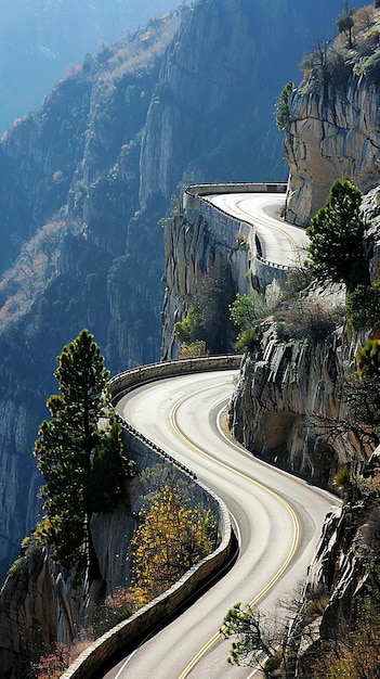 Cruising through a mountain pass on a winding road