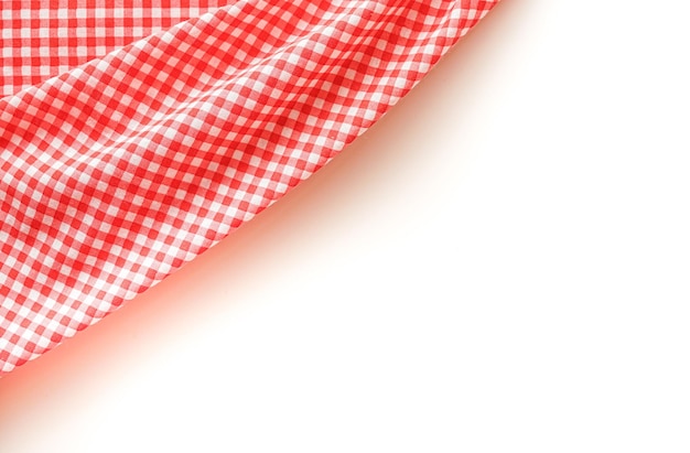 crumble pink plaid fabric or tablecloth on white background with copy space