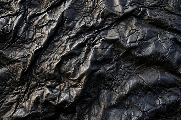 Crumpled black leather texture Abstract background and texture for design