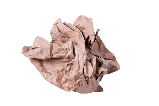 Crumpled brown craft paper ball, isolated