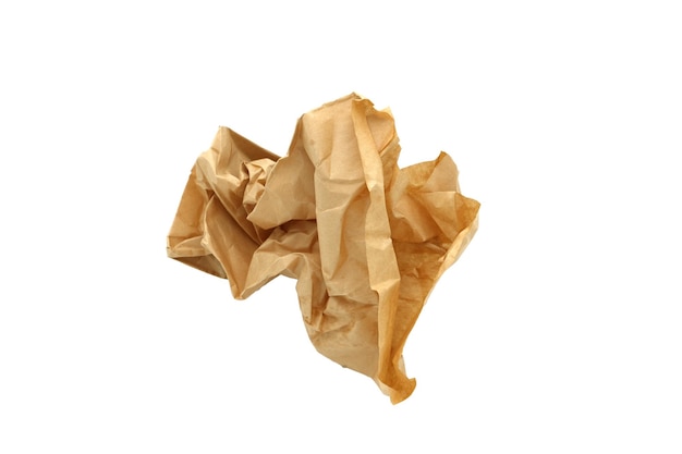 Crumpled Brown paper bag on white background