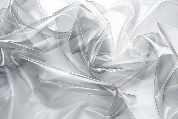 Photo crumpled transparent plastic film texture on white background