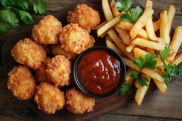 Photo crunchy chicken nuggets bites with crispy fries