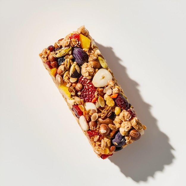 Photo a crunchy granola bar studded with almonds dried cranberries peanuts and rolled oats ai generative