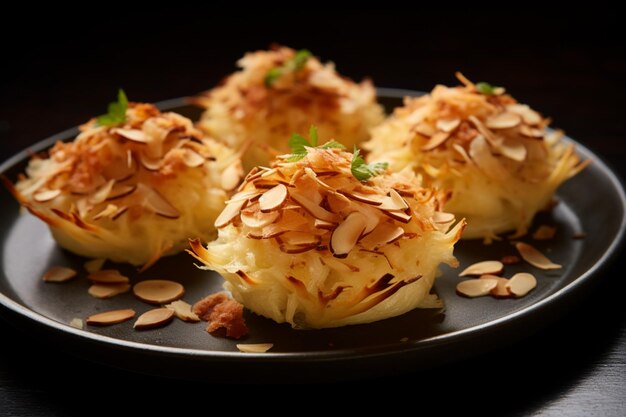 Photo crunchy pasteis de bacalhau with almond flakes delicious pasteis de bacalhau food photography