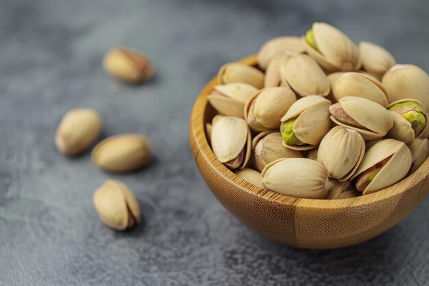 Crunchy Pleasures Pistachios Nestled in a Wooden Bowl