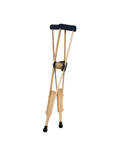 Crutches made of wood and leather isolated on white background