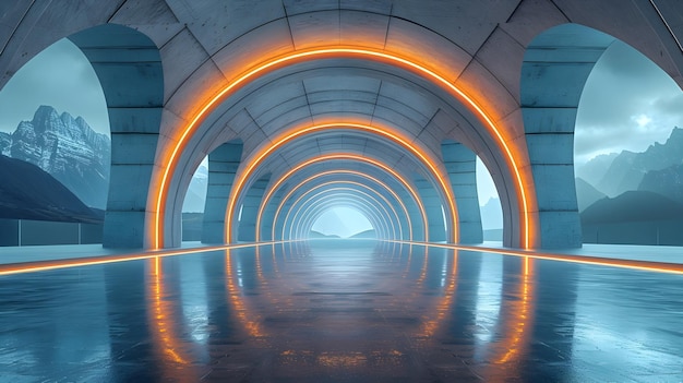 Cryptic 3D Tunnel in Abstract Futuristic Architecture Showcasing Simplicity and Modern Design