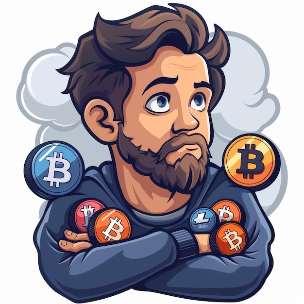 Crypto Enthusiast Illustration with Bitcoin Ethereum and Digital Currency Icons