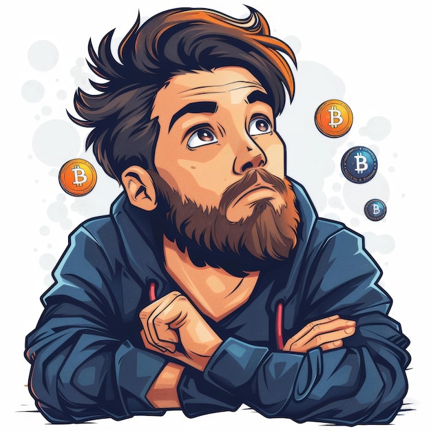 Crypto Enthusiast Illustration with Bitcoin Ethereum and Digital Currency Icons