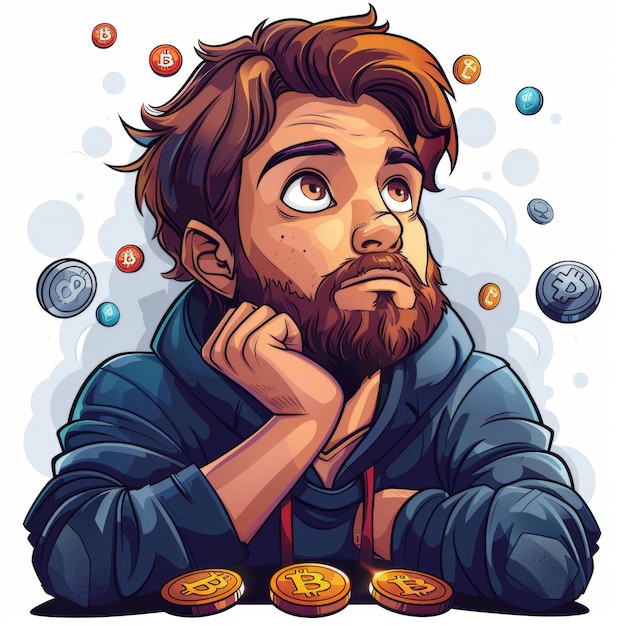 Crypto Enthusiast Illustration with Bitcoin Ethereum and Digital Currency Icons