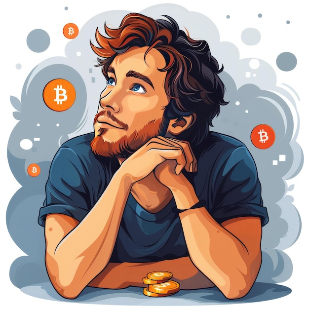 Crypto Enthusiast Illustration with Bitcoin Ethereum and Digital Currency Icons