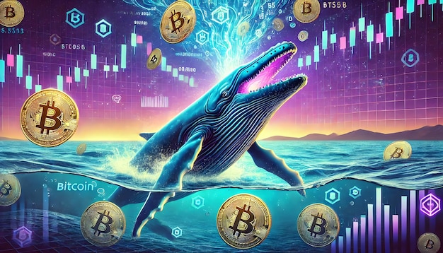 Crypto Whale in Purple Light Spewing Bitcoin