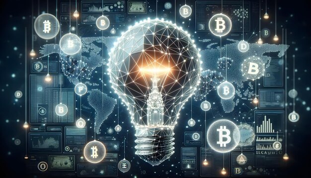 Cryptocurrency Ecosystem Illuminated Bitcoin Bulb amidst Digital Blockchain Interface