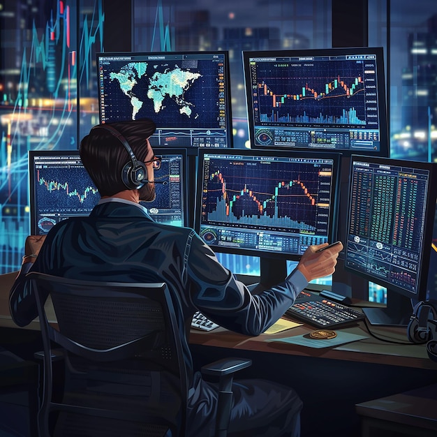 Photo cryptocurrency trader analyzing market trends