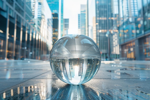 Photo crystal ball on the background amidst the city