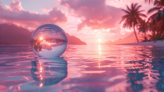 Photo crystal ball captures tropical sunset