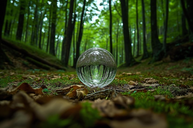 Crystal ball in the forest Conceptual image of environment conservation