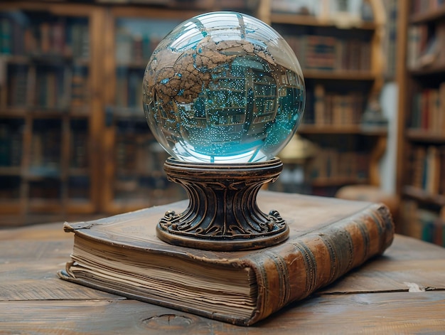 Photo a crystal ball is sitting on top of an open book