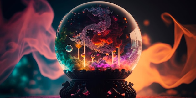 Crystal ball with glowing mist and mysterious symbols Generative AI