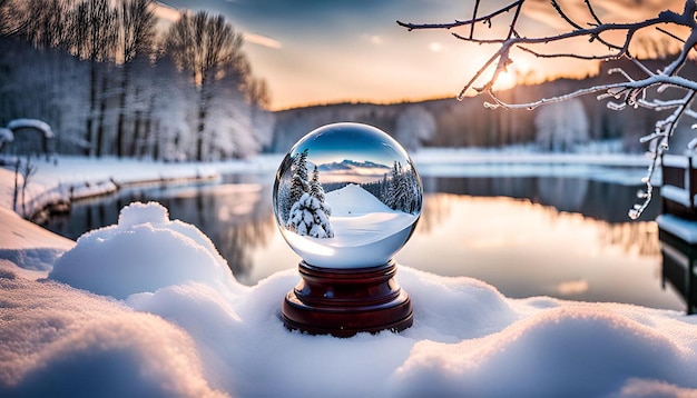 Crystal ball with winter landscape