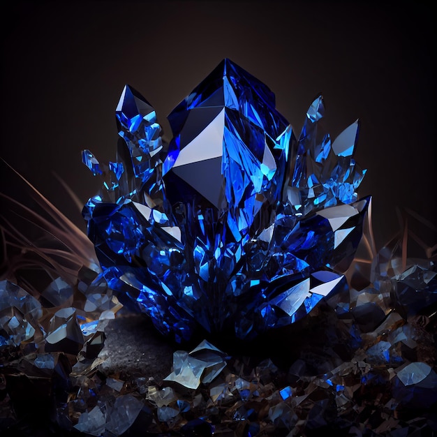 Crystal blue sapphire gem isolated on black background