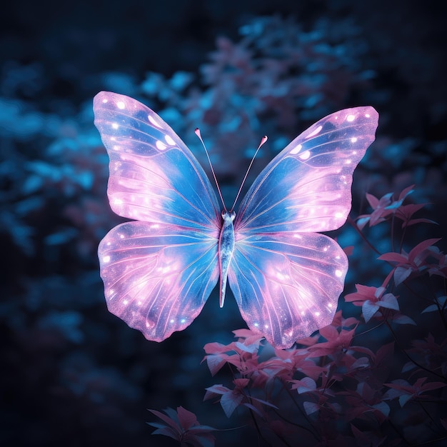 Crystal butterfly on a magical abstract background of lights