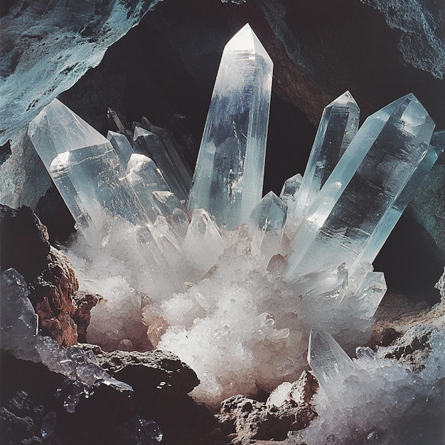 Photo crystal caves with crystals that refract images like mirrors