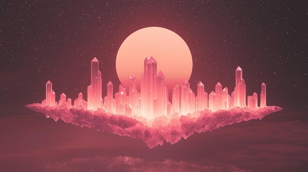 Crystal City on a Cloud Island Under a Pink Moon