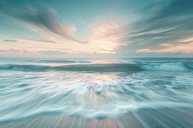 Photo crystal clear blue water sea waves crashing on the shoreline capturing the tranquil beauty of ocean